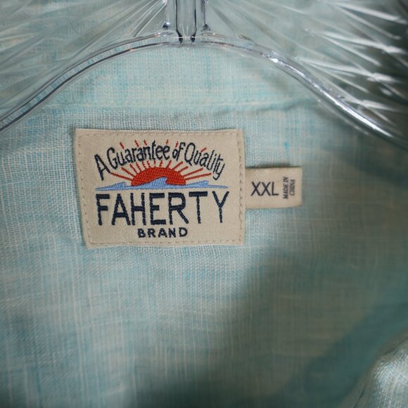 Faherty Shirt Mens XXL Turquoise Blue Laguna Linen Long Sleeve Button Up Preppy - Picture 7 of 13